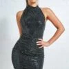 Goddiva Naked Open Back Halter Neck Midi - Black
