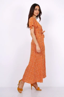 Lilura London Wrap Front Split Leg Maxi Dress Camel Daisy -Liquosmi Store u37WA9p0 10610
