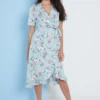 Lilura London Floral Frill Midi Wrap Dress In Blue