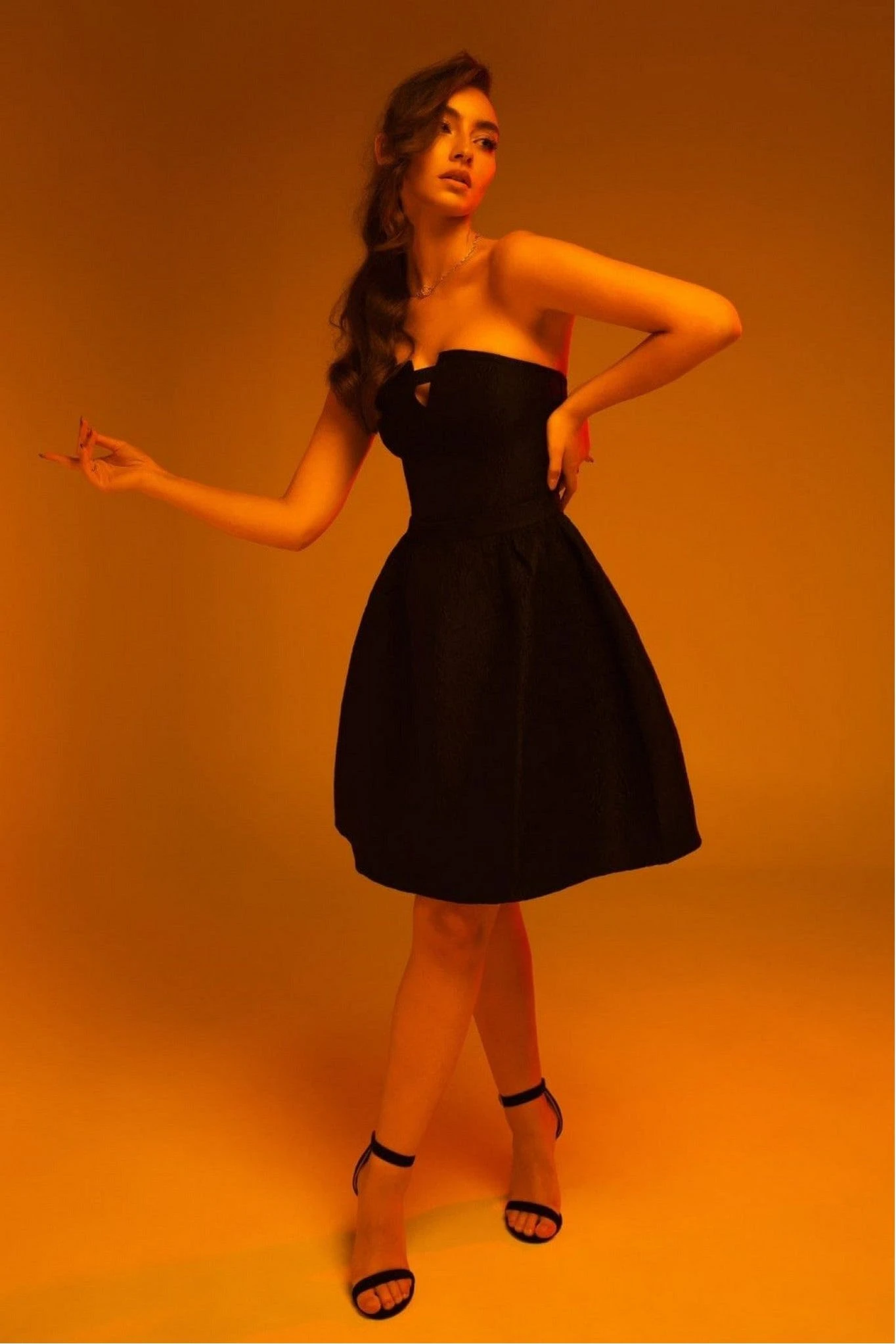 Double Second Black Jacquard Strapless Skater Dress 5 Double Second Black Jacquard Strapless Skater Dress - Image 5