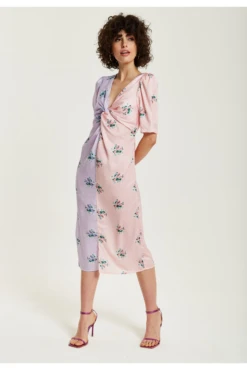 Liquorish Lilac And Pink Floral Knot Front Midi Dress -Liquosmi Store wAiq1civ 15642
