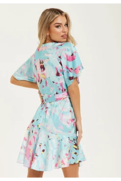 Liquorish Blue Abstract Print Mini Wrap Dress -Liquosmi Store wKoD4kbD 15647