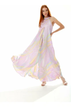 Liquorish Abstract Print Maxi Dress With A High Neck Lilac -Liquosmi Store xF74X6EQ 10674