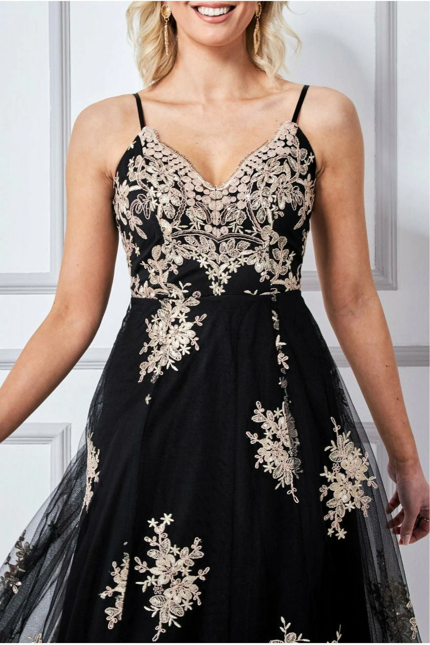 Goddiva High Low Scalloped Midi Dress - Black 3 Goddiva High Low Scalloped Midi Dress - Black - Image 3