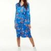 Liquorish Floral Print Shirt Dress In Bright Blue