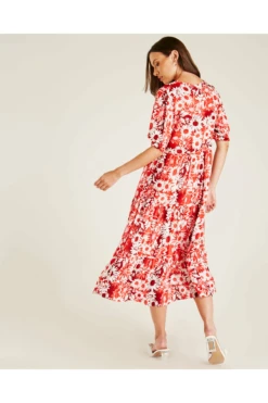 Dusty Pink Low Neck Gathered Smock Dress | Red -Liquosmi Store xhVbp06C 12198