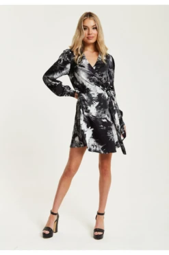 Liquorish Mono Abstract Print Mini Wrap Dress -Liquosmi Store y0gdonuy 15660
