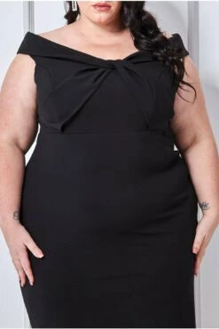 Goddiva Plus Size Front Twist Bardot Midi Dress - Black -Liquosmi Store yQyXL0WV 5708