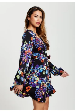 Liquorish Speckle Floral Print Mini Wrap Dress -Liquosmi Store yotsK8Uw 12867