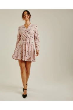 Dusty Pink Printed Polka Dot Swing Dress | Pink